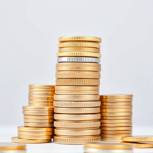 Varias monedas apiladas en diferentes alturas, representando metas de ahorro a corto, medio y largo plazo